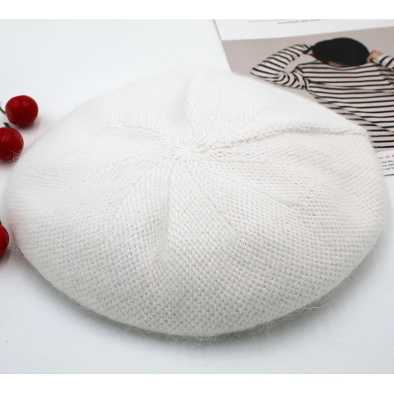 [Rancyword]  Fashion New Women Angora rabbit Solid Color Beret Female Bonnet Caps Winter All Matched Warm Walking Hat Beanie Hat