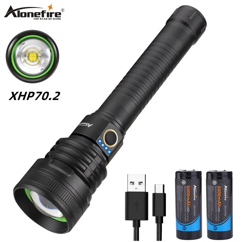 Aloenfire H32 xhp70.2 most powerful flashlight usb Tactical Zoom P70.2 LED Torch light Use 26650 Large battery