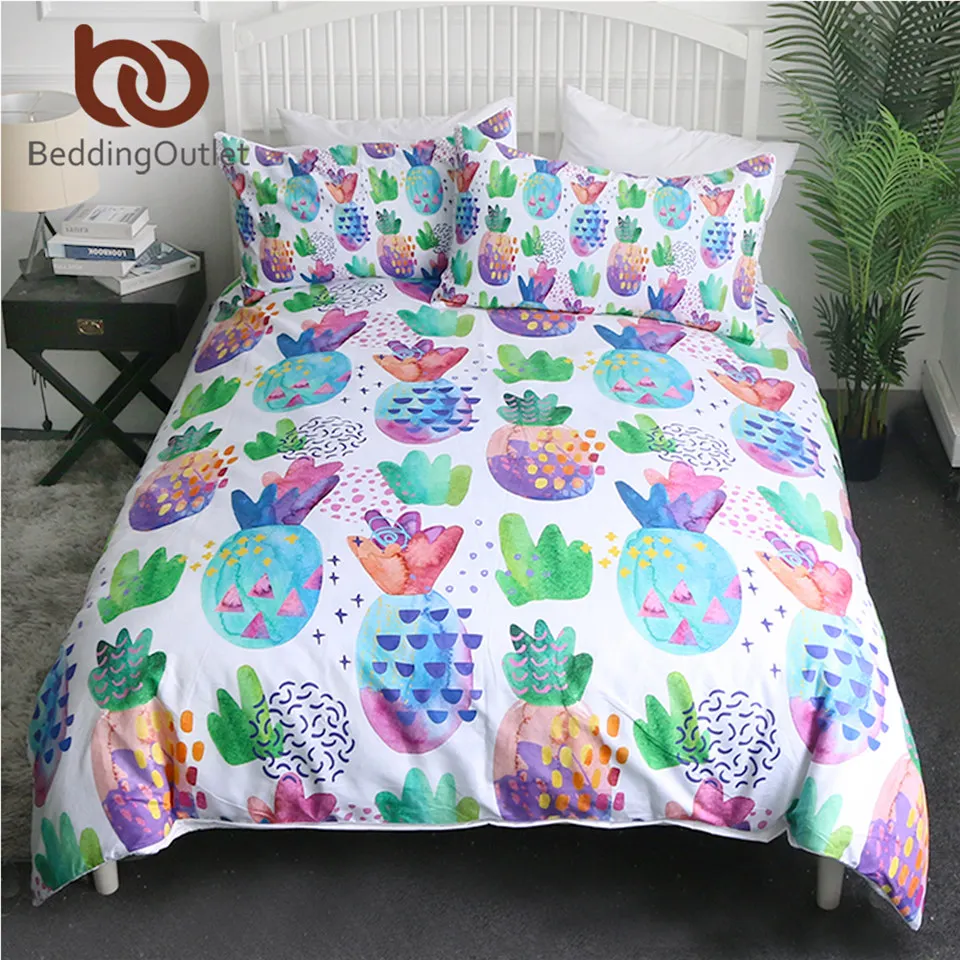 

BeddingOutlet Pineapple Bedding Set Tropical Palm Leaves Soft Comforter Cover 3 Pieces Duvet Cover With Pillowcases Beddengoed