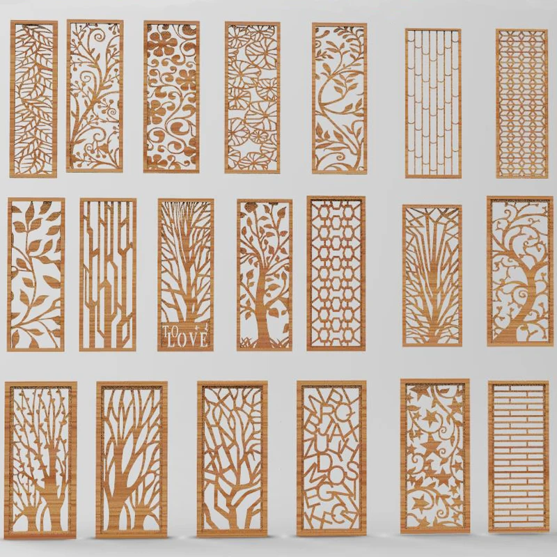 26pcs Panels Partition 3d model for cnc in STL file format Hollow out floral carving Door and window partition DIY Home Decor