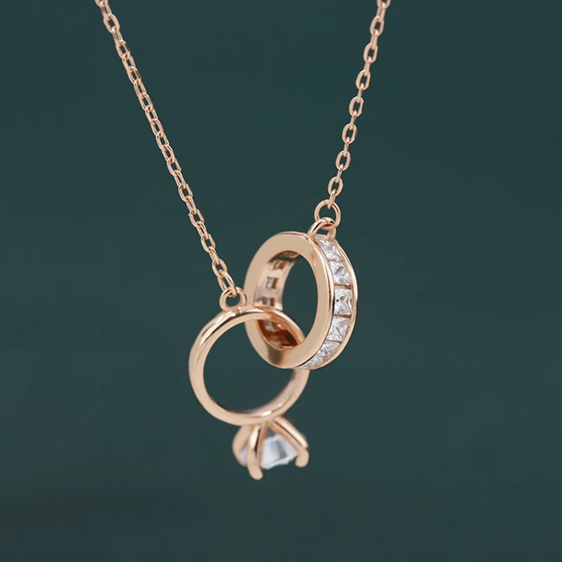 Romantic Inlaid AAA Zircon Necklace For Women Choker Clavicle New Fashion Wedding Jewelry Gift Double Circle Pendant Necklaces