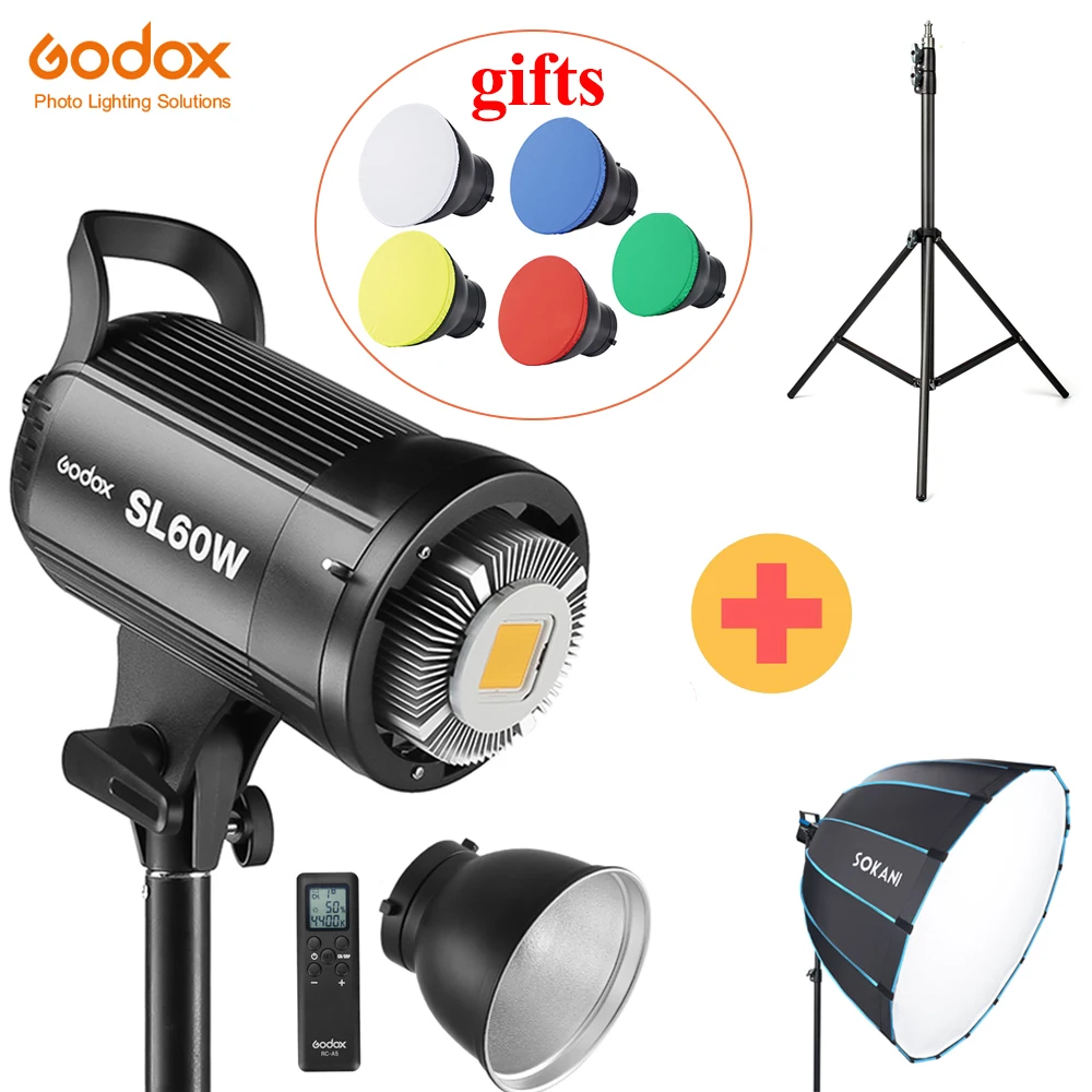 

Godox SL-60W LED Video Light 5600K White Version Video Light Continuous Light + 2M Light Stand + Octagon Umbrella Bowens Softbox