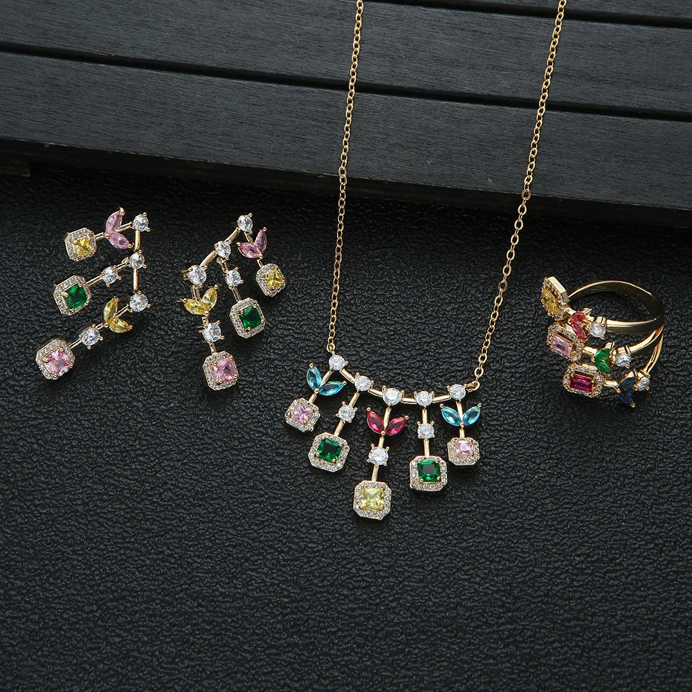 

New design luxury AAA zircon round flower shape Earrings necklace set for women,high quality party/Wedding jewelry D1440