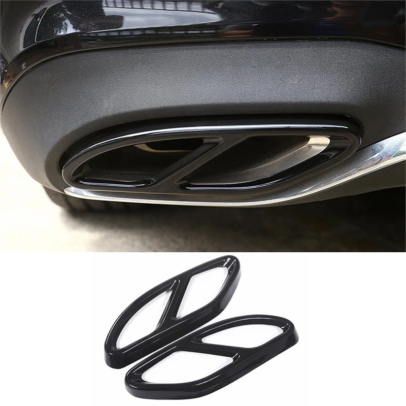 Black Car Rear Exhaust Muffler Cover Sticker Molding For Mercedes-Benz CLA Class C117 2016 2x Exhaust Muffler Cover Trim