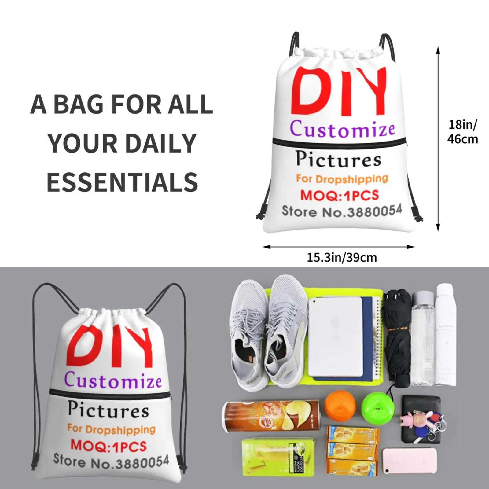 Noisydesigns Free Custom Men Drawstring Zipper Backpack Women Travel Shoe Bags Ladies Softback Print On Demand 2022 New Dropship