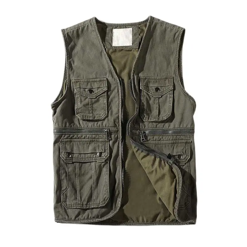 

Premium Quality Trendy Vest Men Casual Style Camouflage Vest Outdoor Multi Pocket V-Neck Vest Loose Baggy Waistcoat