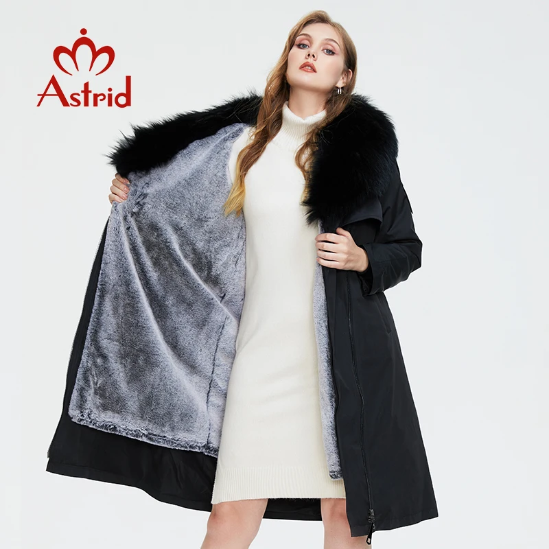 Astrid Winter Women Parka natural real fur Collar Overcoat female Removable Trench coat plus size Jackets Women coat  AR-7510