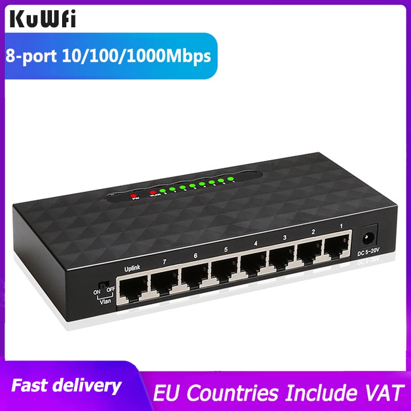 

KuWFi 8 Port Gigabit Switch 10/100/1000 Mbps Network Switch High Performance Lan RJ45 Ethernet Switch Hub Internet Injector