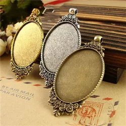 5pcs/lot Base Size 30*40mm Flower Pendant Cabochon Base Settings Cameo Tray Bezel Blank for DIY Jewelry Making Findings