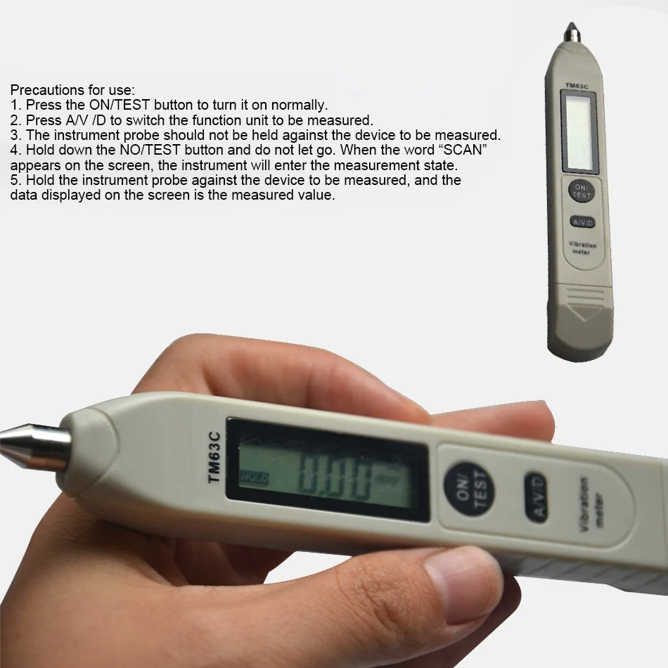 TM63C Pocket Pen Digital Vibrometer Bearing Vibration Motor Detection Velocity Acceleration Displacement