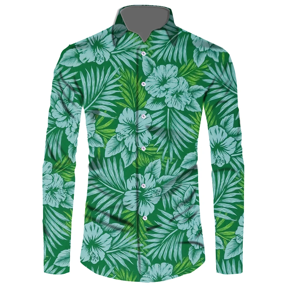 

Samoan Clothes Full Pattern Custom Trendy Fashion Brand Design Tropical Leaf Pattern Dress O-neck Shirt For Men Free Shipping