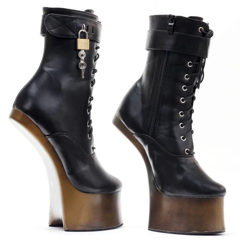 2022 New Women Platforms Boots,Pony Hoof Heel Short Boot,Night Club Fetish Cosply Shoes For Man,Heelless,18cm,BLACK,Dropshipping