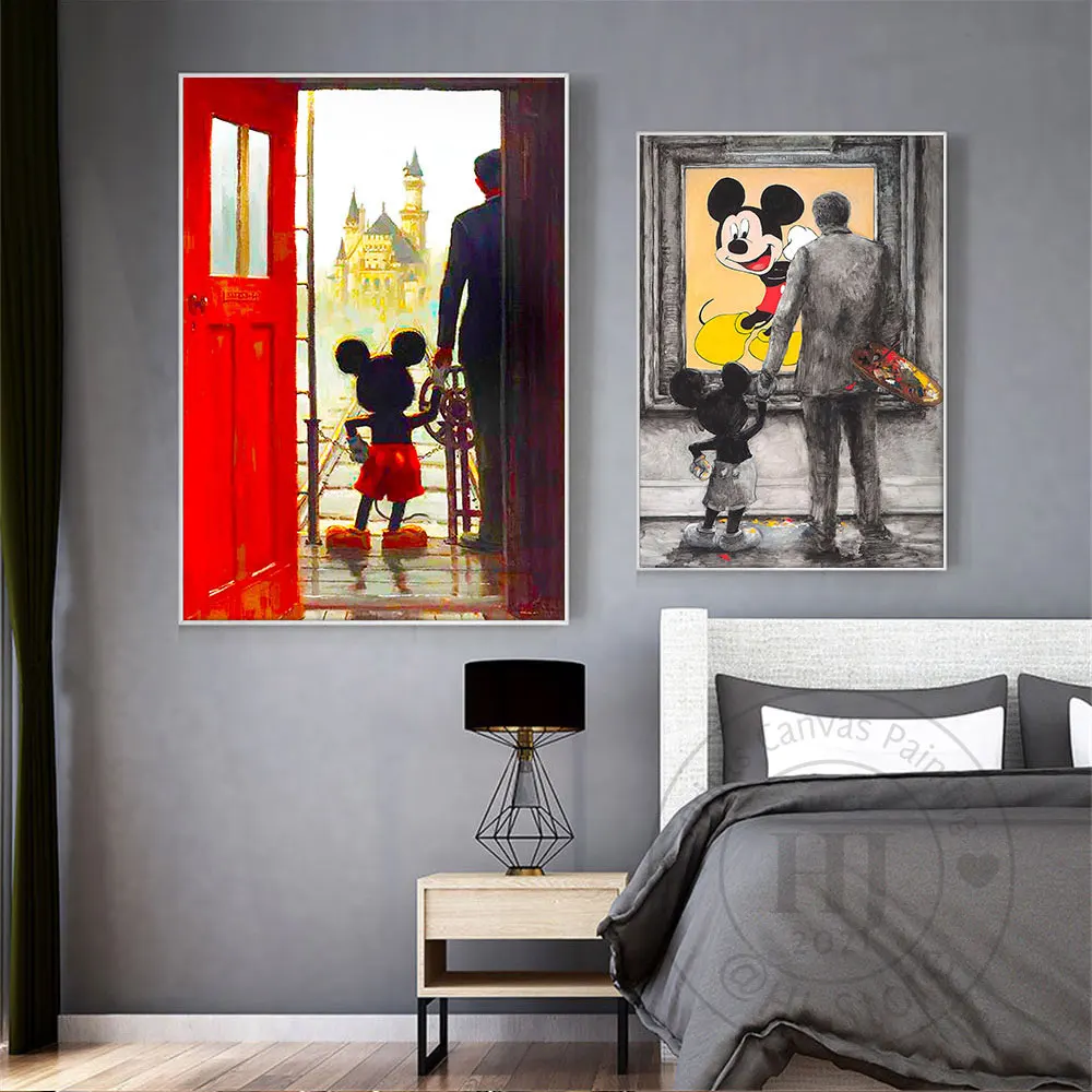 

Disney Modern Cartoon Mickey Mouse Prints Canvas Painting Walt Disney Pulled Mickey Mouse Poster For Living Room Decor Frameless