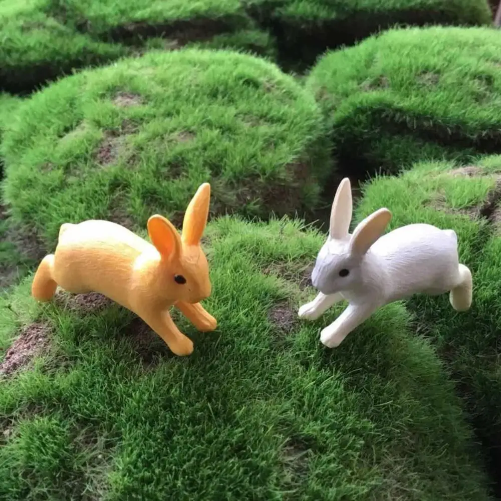 2PCS Artifical Miniature Rabbit Resin Mini Animal Micro Landscape Bonsai Plant Decoration DIY Fairy Garden Accessory Table Decor