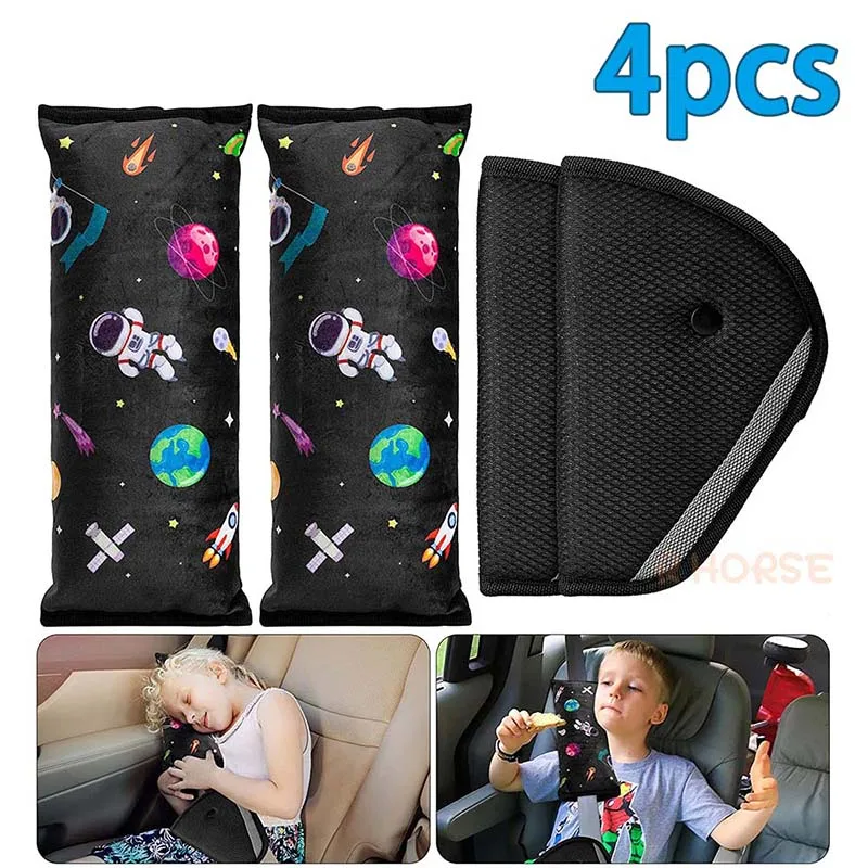 4pcsuniverse-Funda de cinturón de seguridad para coche, almohada bonita de astronauta, reposacabezas para dormir, soporte de cinturón de seguridad, decoración para niños