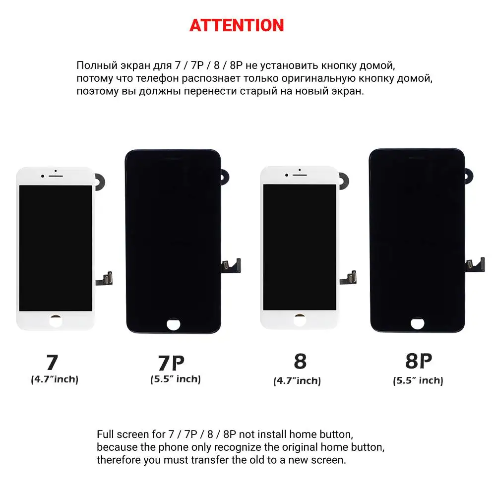 AAA Display For iPhone 7 8 Plus 7P 8P LCD Screen Full Set Assembly 3D Touch Digitizer Replacement Pantalla Front Camera+Earpiece