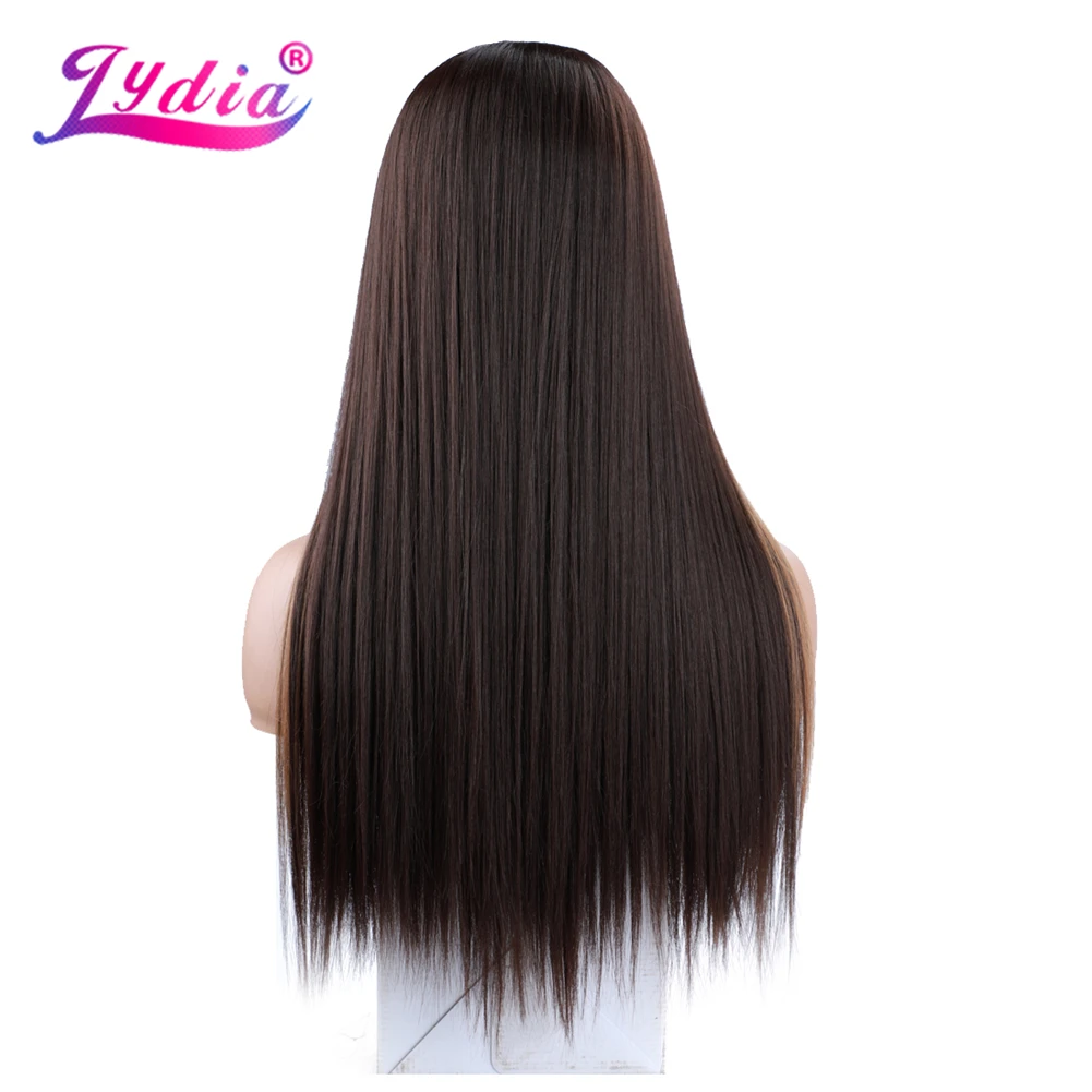 Lydia Long Silky Straight U Part Mixed 4/27 Color Hair Wigs Heat Resistant Synthetic 20Inch For Women Ladies Daily