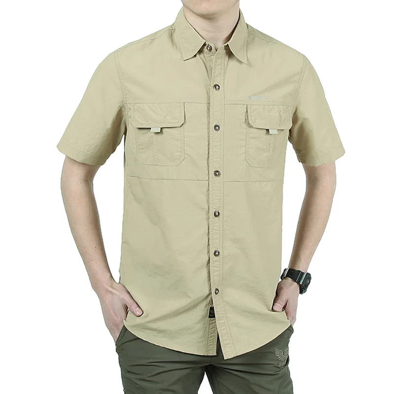 New Mens Short Sleeve Casual Cargo Shirt With Pocket Quick Dry  Waterproof Camping Hiking Tactical Military Work Shirt Plus Size