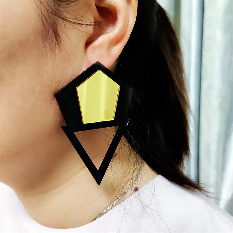 KUGUYS Triangle Geometric Big Stud Earrings for Women Acrylic Fashion Jewelry Hyperbole DJ DS Dancer Cool Accessories