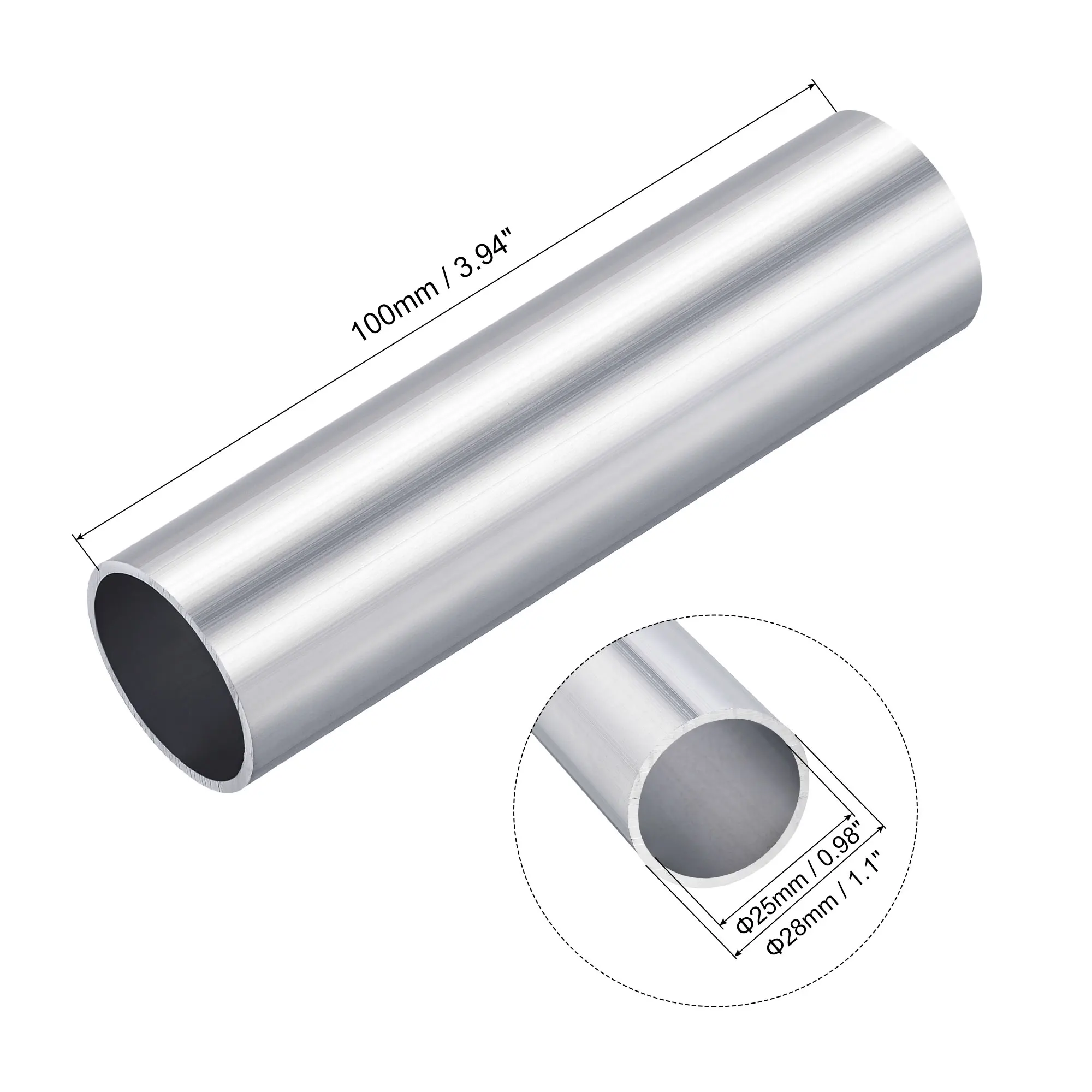 Uxcell 6063 tubo tondo in alluminio 28mm OD 25mm diametro interno 100mm lunghezza tubo tubo трубка