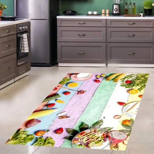 Vegetables Pattern Colorful Digital Print Washable Anti-Slip Outsole Stain-resistant Kitchen Rug