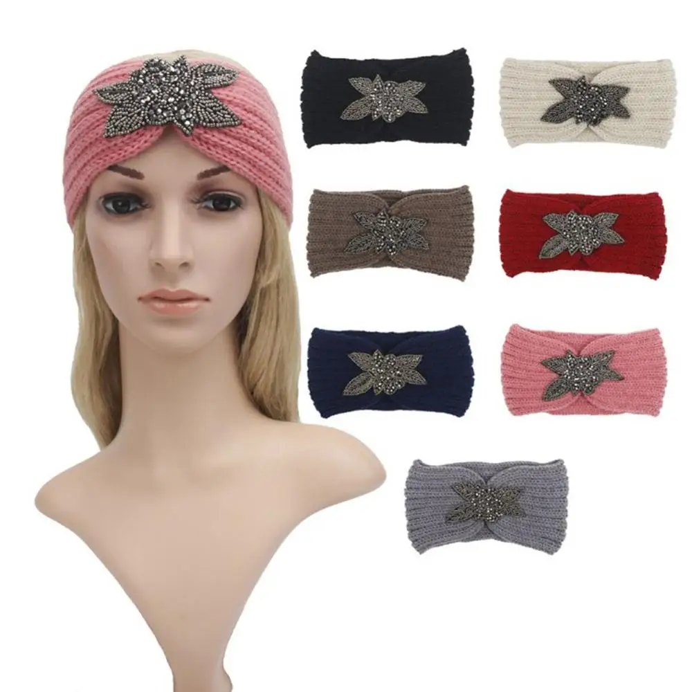 Fashion Knitted Women Bohemia Diamond Headband Girl Turban Hair Band Rhinestone HeadBand Winter Warmer Headwarp Headwear