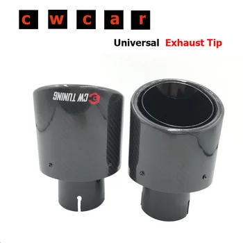 1pcs Oval Slanted Car Exhaust Tips Glossy Carbon Exhausts Oval Pipes Car Stainless Black Muffler Pipe For BMW For Ak