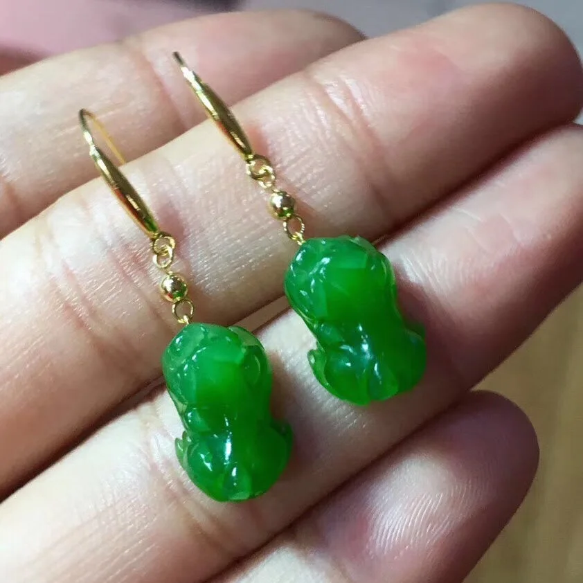 Natural Hetian Jade Pixiu Earrings Earrings Earrings Inlaid Earrings Women's Jade Earrings Earrings