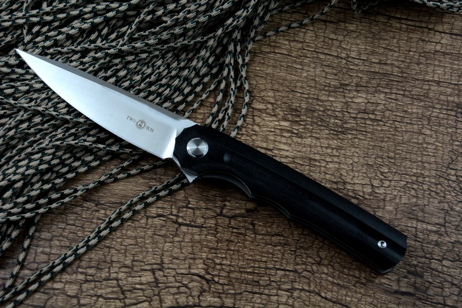 Twosun Knife TS89 D2 Satin Blade Pocket Folding Knife G10 Handle with Clip for Outdoor Daily EDC Hunting Camping Hiking