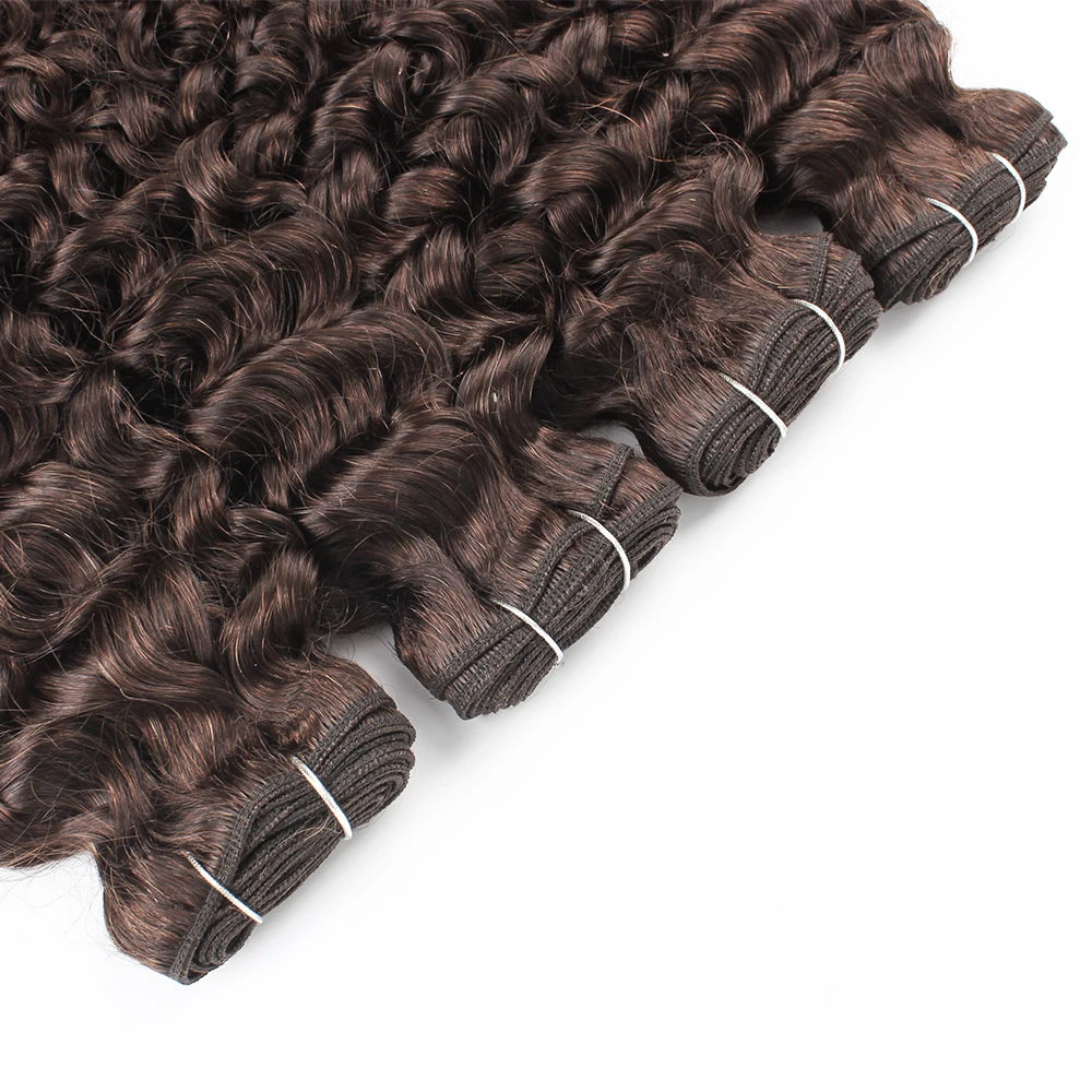 Kisshair Color #2 Water Wave Hair Bundles 3/4 pcs Darkest Brown Indian Human Hair Extension 10 to 24 Inches Remy Curly Hair