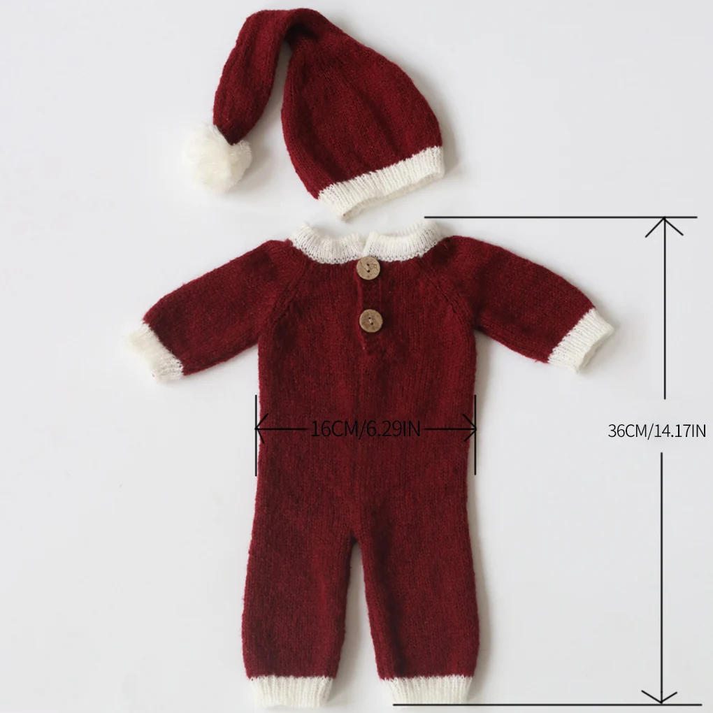 

Baby Jumpsuit Costume Photography Prop Christmas Hat Outfit Soft Handmade Newborn Baby Cloth