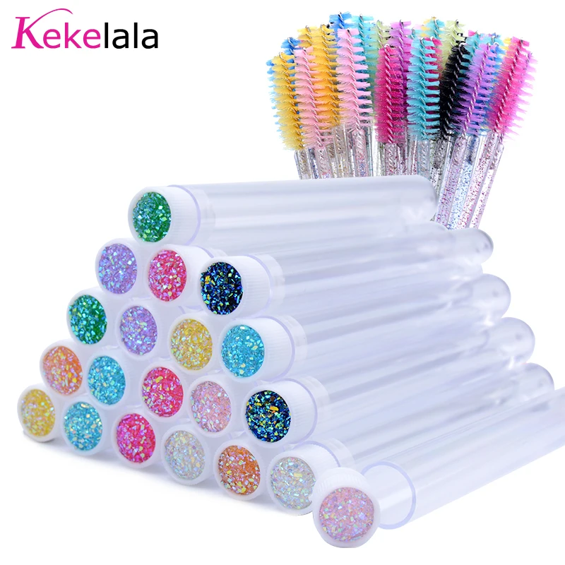 Kekelala 50 Sets Wimpern Mascara Zauberstäbe mit Tube Lash Spoolie Pinsel im Behälter Augenbrauen Applikator Fall Großhandel