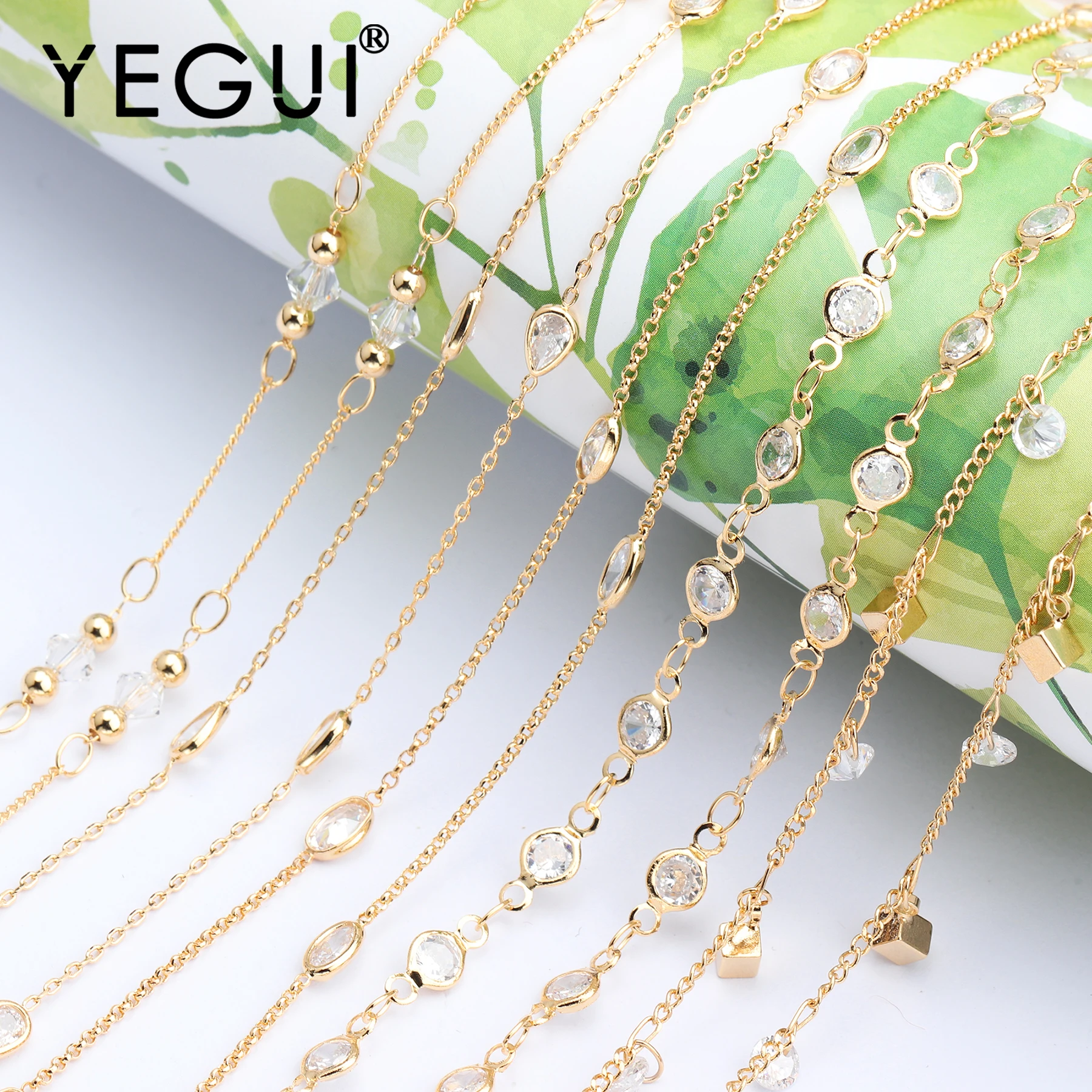 YEGUI-Accessoires de Bijouterie Plaqué Or 18K, Protection de l'Environnement, Fabrication de Bijoux, Collier Chaîne DIY, 1m par Lot, 0.3 Ani, C62