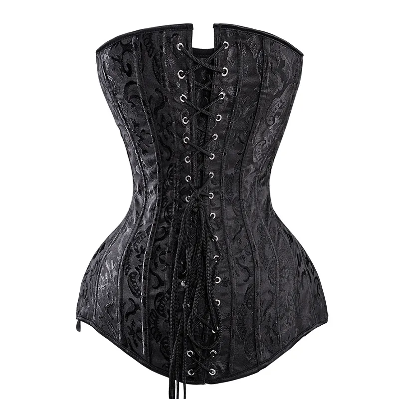 Women Overbust Lace Up Corselet Top Slimming Waist Control Corset Bustier 14 Spiral Steel Boned Long Torso Shapewear Corsets