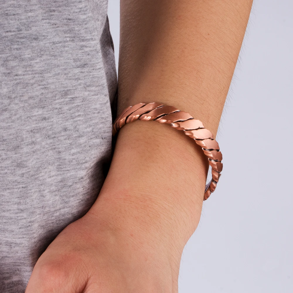 Vinterly Magnetic Pure Copper Bracelets Vintage Twisted Open Cuff Adjustable Bangle Health Energy High Magnet  Jewelry for Women