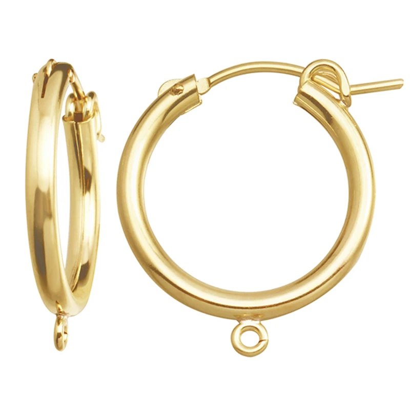 Real 14K Gold Filled Eurowire Hoop w/Open Ring 13MM/15MM/19MM Gold Ear Wire for Jewelry Making Handmde DIY Earrings