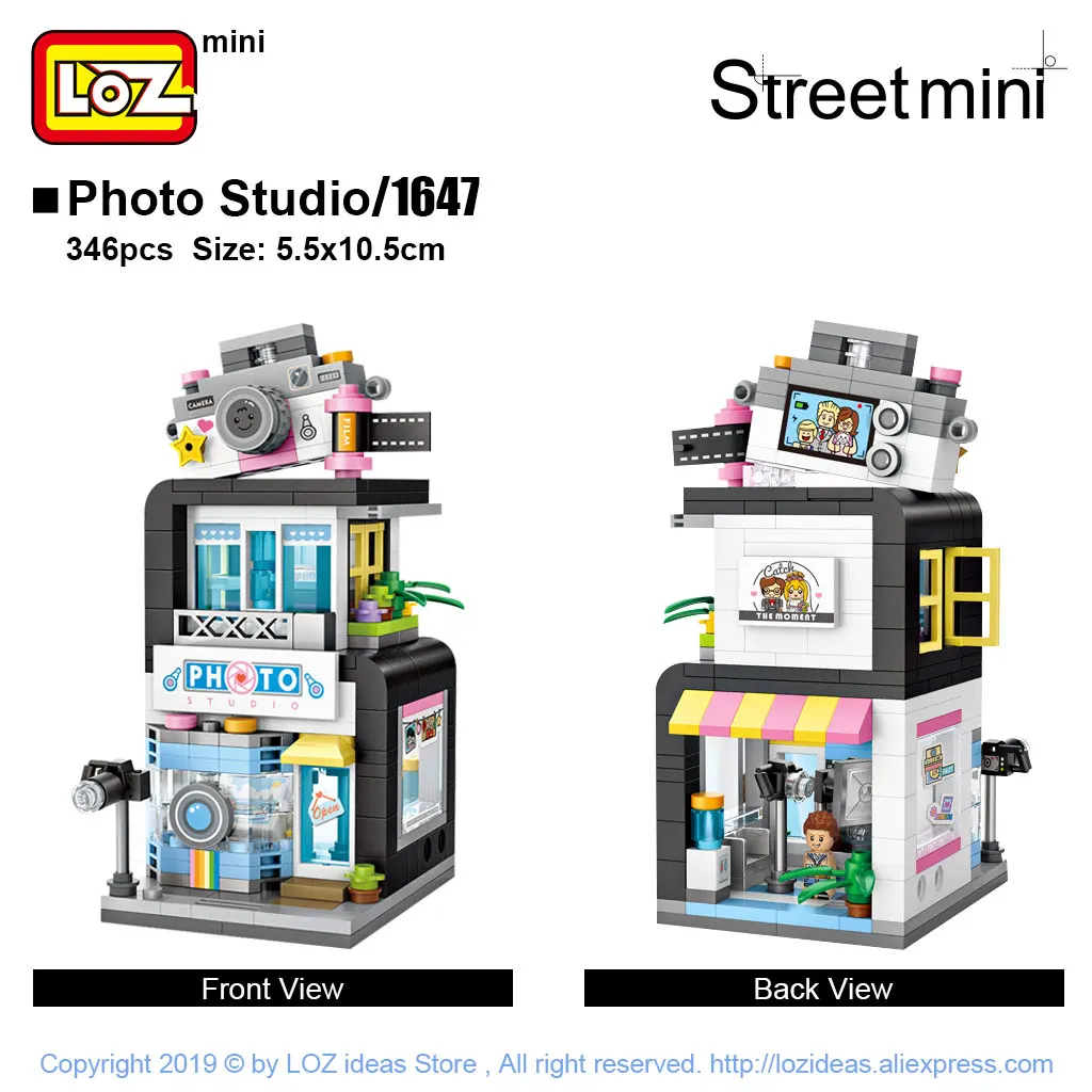 LOZ Mini Block Barber Bakery Photo Clothing Shop Architecture Model Building Blocks City Series Mini Street Store Children Brick