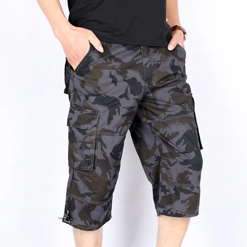 Summer Mens Baggy Multi Pocket Military Camo Shorts Cargo Loose Hot Breeches Male Long Camouflage Bermuda Capris Plus Size 5XL