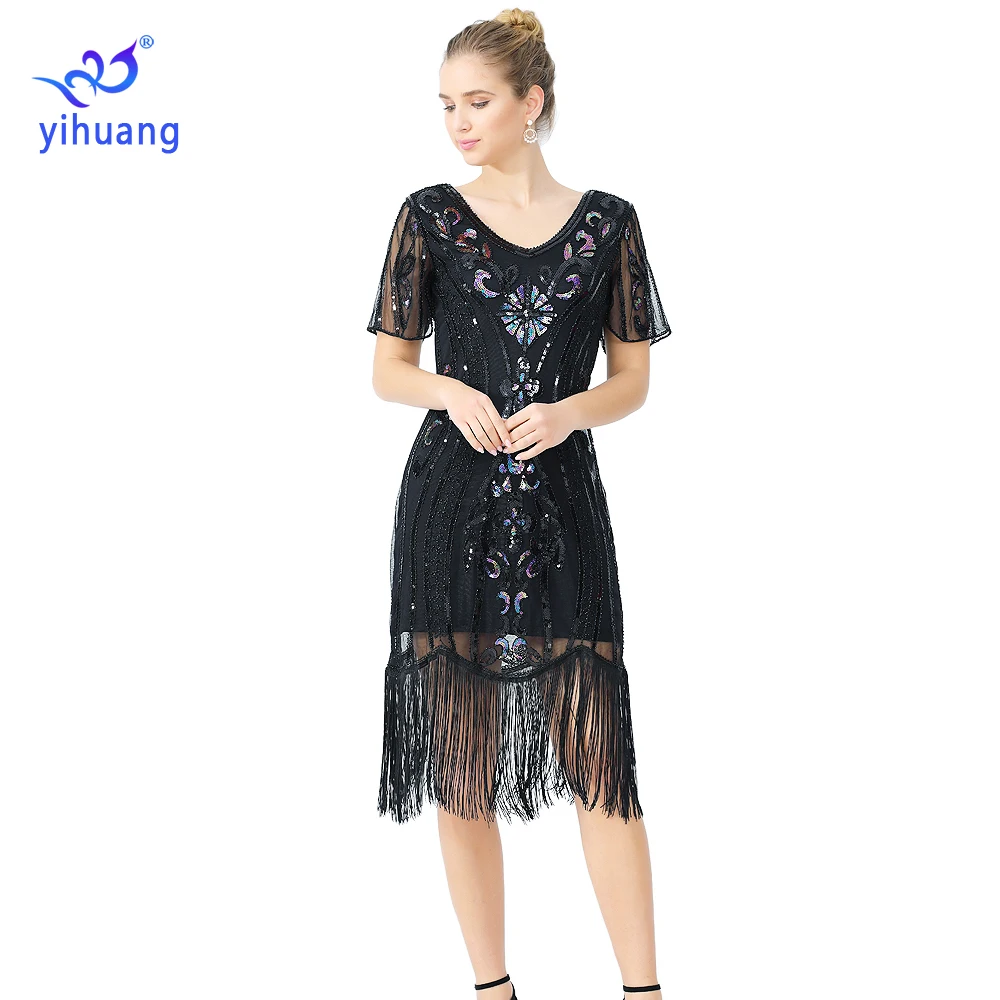 

Women's 1920s Vintage Sequin Full Fringed Deco Inspired Flapper Dress Roaring 20s Great Gatsby Dress Vestidos