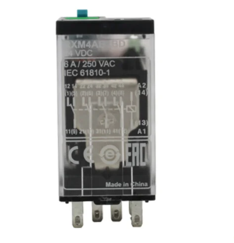 RXM4AB2BD Harmony, Miniature plug-in relay, 6 A, 4 CO, with LED, with lockable test button, 24 V DC