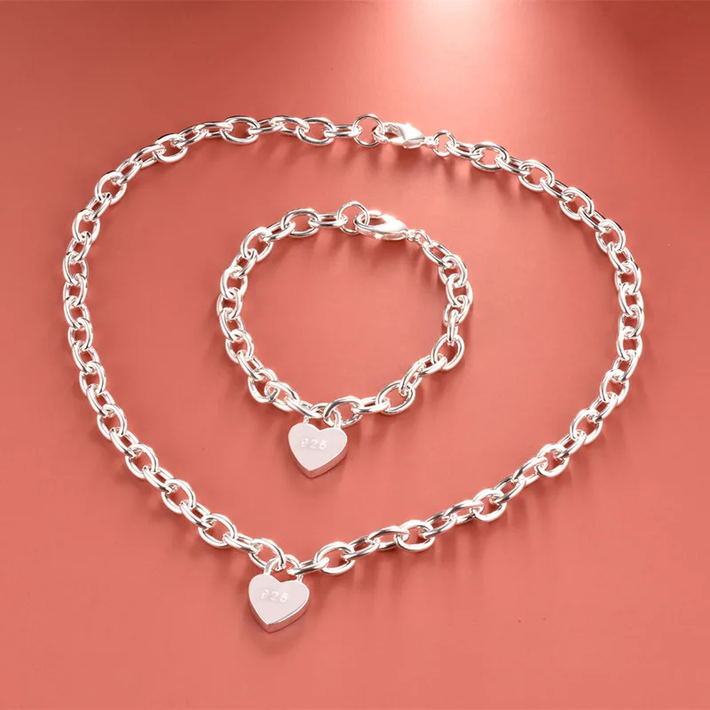 Silver Plated Jewelry Sets for Women Heart Lock Pendant Necklace Bracelet 2 pcs Set Trendy Accessories Gifts