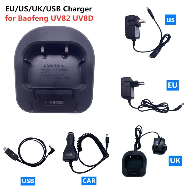 Baofeng – chargeur de batterie UV-82 EU/USB/voiture/US/AU/royaume-uni, pour talkie-walkie Pofung CH-8 UV-82 UV-82HX, Radio bidirectionnelle UV82 plus