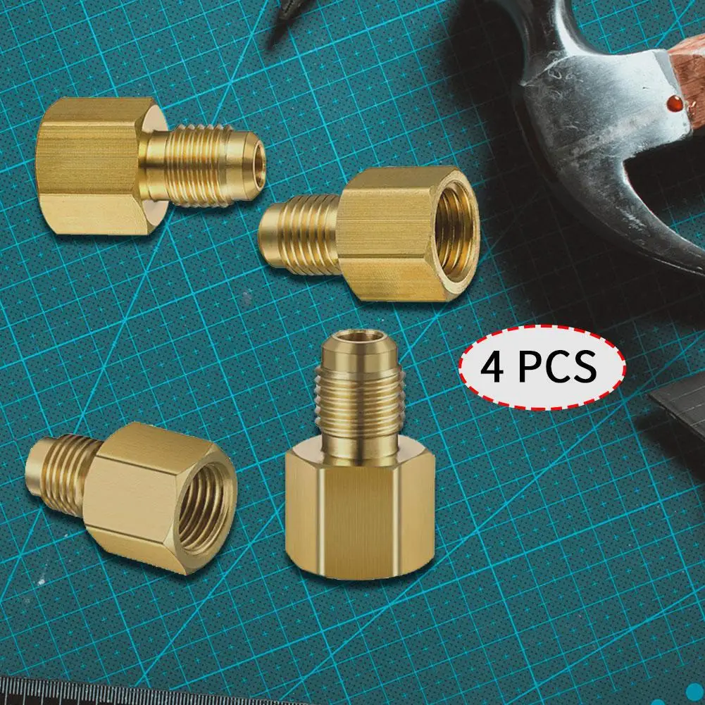 4PCS R134A Brass Refrigerant Tank Adapter To R12Fitting Adapter 1/2Female Acme To 1/4 Male Flare Adaptor Valve Core Vacuum Pump