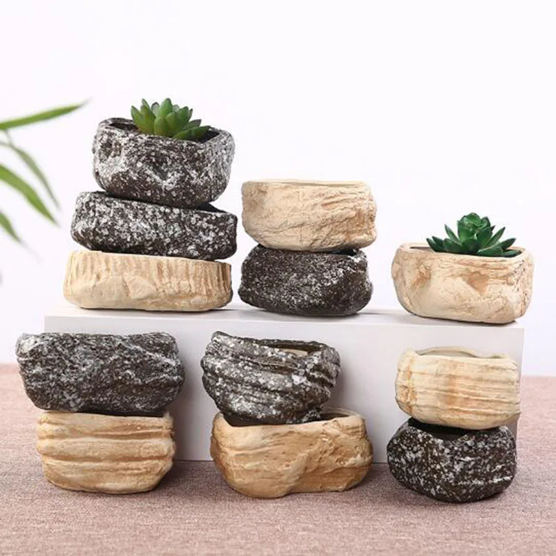 Creative Ceramic Stone Shape Flowerpot Home Garden Bonsai Cactus Planter Pots Succulent Plant Flower Pot Balcony Decoration
