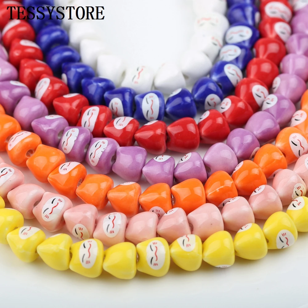 10pcs/lot Cute Smiling Ceramic Beads Mini Multicolor Kittens Straight Hole Beads For Jewelry Making Handmade Accessories