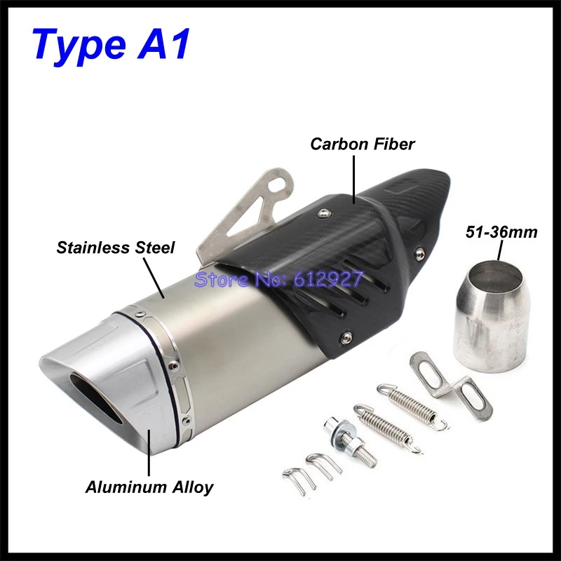 Inlet 51mm Motorcycle Exhaust Muffler End Pipe Escape Moto Universal Motobike Pitbike Scotters Slip On with Heat Shield Cover