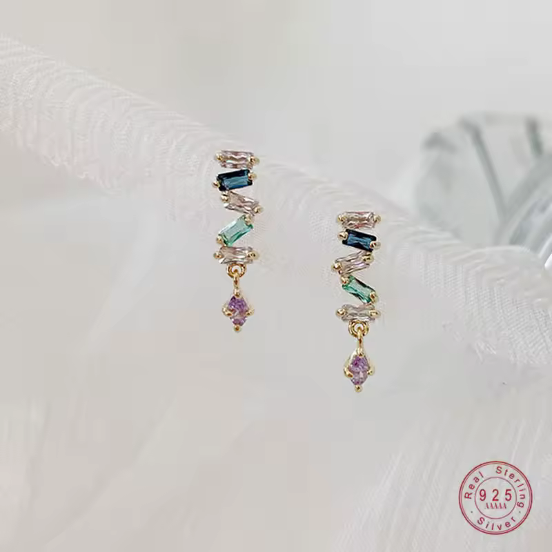925 Sterling Silver Simple Snake Stud Earrings Women Pavé Crystal Tassel Earrings Wedding Temperament Jewelry Friendship Gift