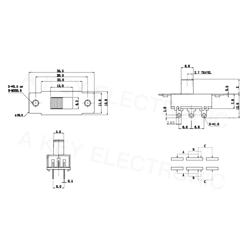 Handle Height 8mm 9mm 3-gear on-board refrigerator high current toggle switch 6-pin SS-23F19 (2P3T)