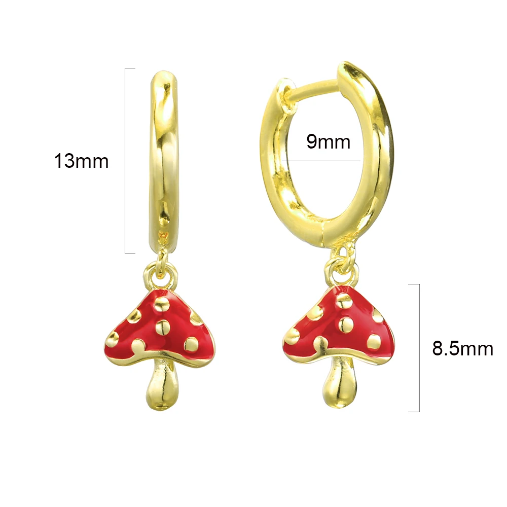 SHADOWHUNTERS 100% 925 Sterling Silver Dangle Red Mushroom Huggies Drop Earrings For Women Charming Earrings Jewellery Piercings