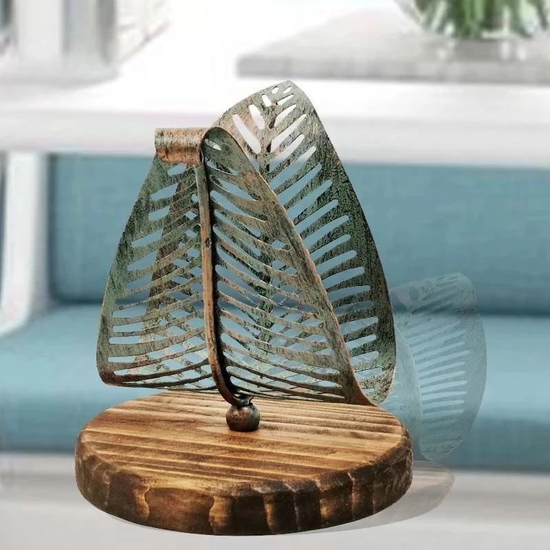 Vintage Leaf Table Tissue Holder Napkin Rack Stand Metal Art Craft Home Decoration Hotel Restaurant Desktop Cafe Ornaments Gift